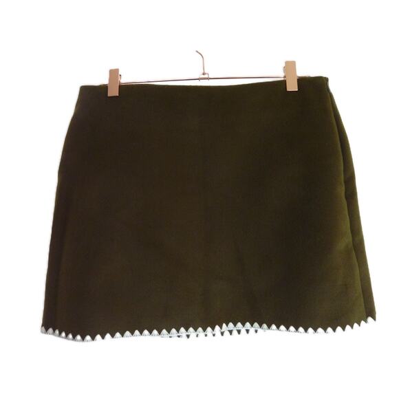 Commense Dresses & Skirts - NWT Commense Olive Green Felt Mini Skirt White Trim Size L